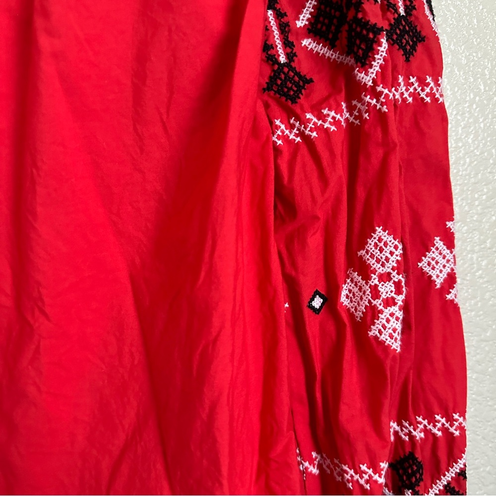 Zara Womens Red Embroidered Boho Blouse Cotton Sz Small - Picture 5 of 8